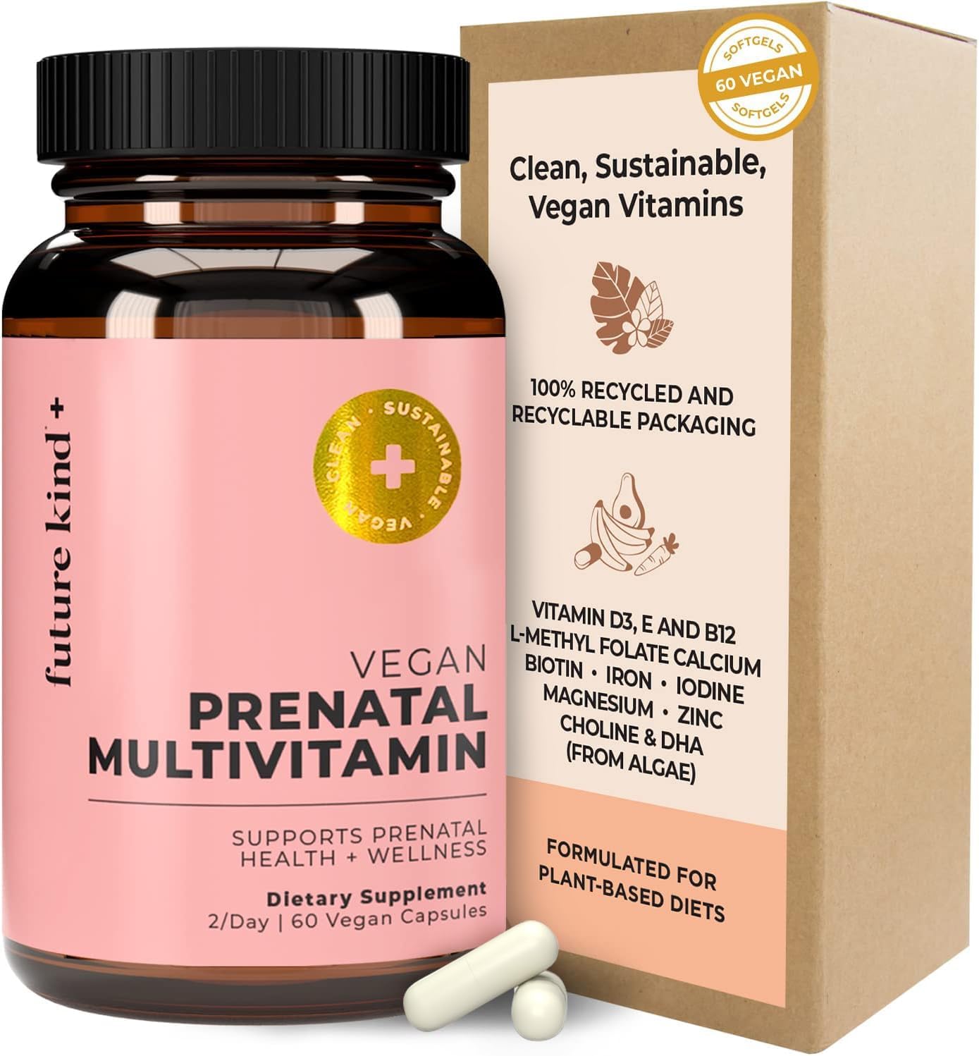 Future Kind Prenatal Vitamin - Pregnancy, Lactation, and Wellness Support with DHA & L-Methylfolate - Folate Supplement for Women with Vitamin D, E, Iron, Omega-3 and Biotin (60 Capsules) - PrimeBioHealth - canada supplements