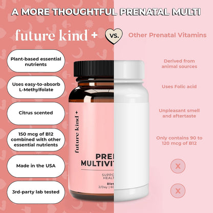 Future Kind Prenatal Vitamin - Pregnancy, Lactation, and Wellness Support with DHA & L-Methylfolate - Folate Supplement for Women with Vitamin D, E, Iron, Omega-3 and Biotin (60 Capsules) - PrimeBioHealth - canada supplements