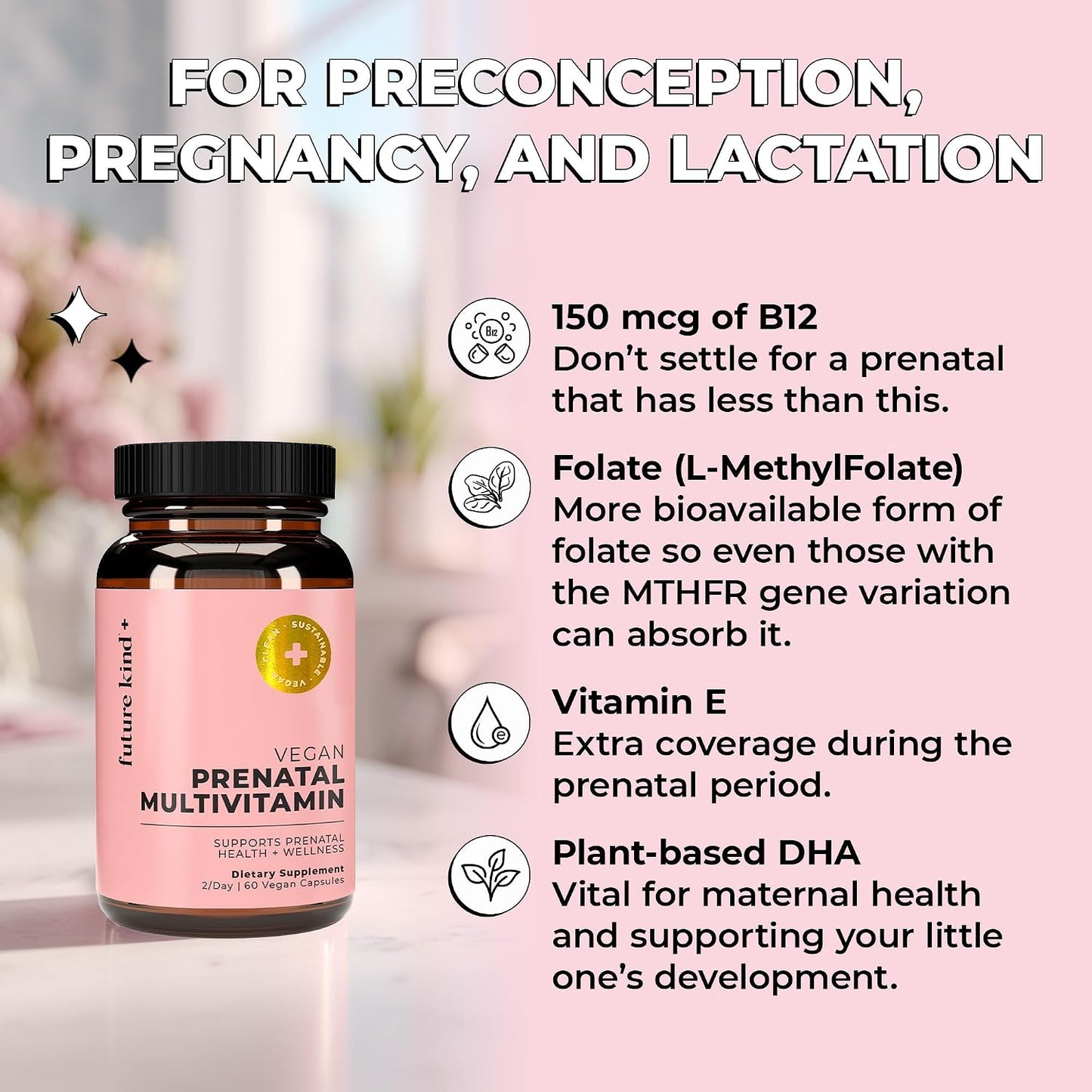 Future Kind Prenatal Vitamin - Pregnancy, Lactation, and Wellness Support with DHA & L-Methylfolate - Folate Supplement for Women with Vitamin D, E, Iron, Omega-3 and Biotin (60 Capsules) - PrimeBioHealth - canada supplements