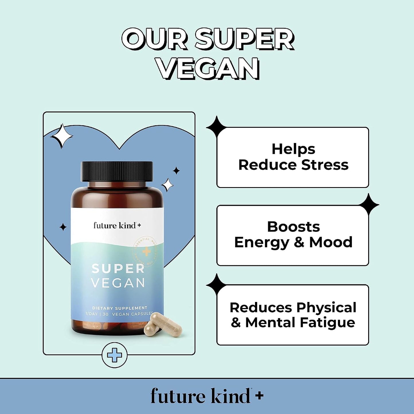 Future Kind - Super Vegan Formula with Lemon Balm, Ashwagandha Root Extract and Rhodiola Extract for Natural Mood Boost, Energy and Stress Support, 30 Capsules - PrimeBioHealth - canada supplements