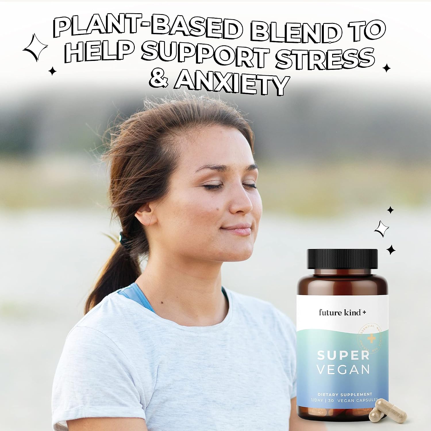 Future Kind - Super Vegan Formula with Lemon Balm, Ashwagandha Root Extract and Rhodiola Extract for Natural Mood Boost, Energy and Stress Support, 30 Capsules - PrimeBioHealth - canada supplements