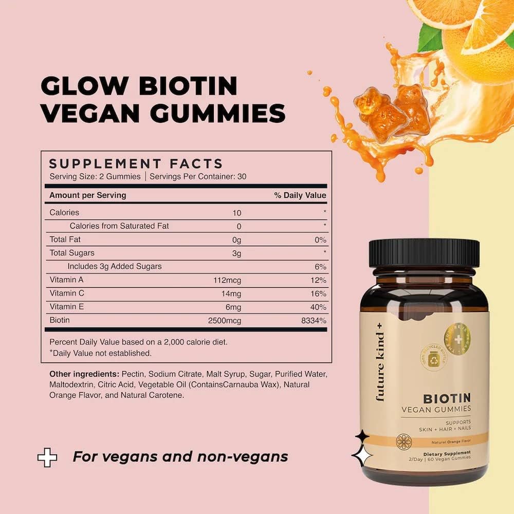 Future Kind Vegan Biotin Gummies for Hair, Skin and Nails – Vegan Collagen Supplement with Vitamin A, C & E – Natural Strawberry Flavor – 30 Gummies - PrimeBioHealth - canada supplements