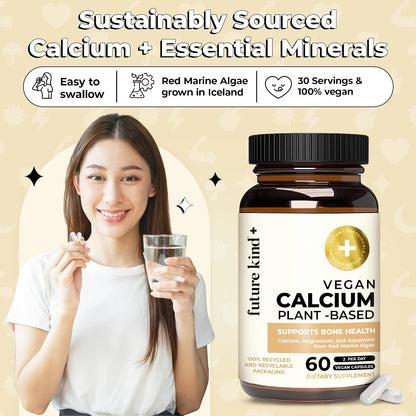 Future Kind Vegan Calcium Supplement - Plant-Based Calcium Magnesium Supplement Sourced from Iceland for Teeth & Bone Support (60 Capsules) - PrimeBioHealth - canada supplements