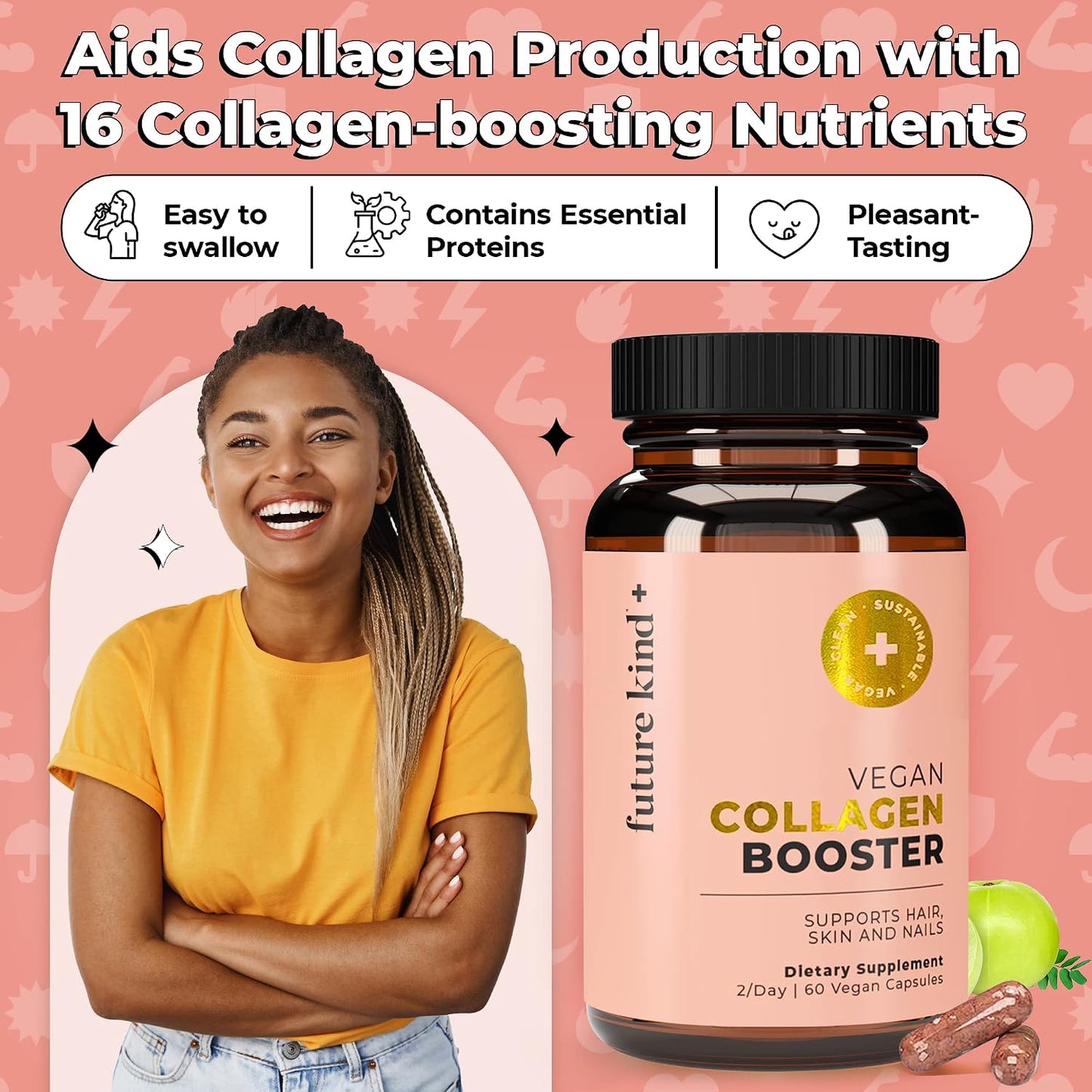 Future Kind Vegan Collagen - Supports Collagen Production with Biotin and Vitamin C (60 Capsules in Glass Bottle) - PrimeBioHealth - canada supplements