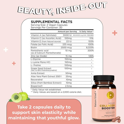 Future Kind Vegan Collagen - Supports Collagen Production with Biotin and Vitamin C (60 Capsules in Glass Bottle) - PrimeBioHealth - canada supplements