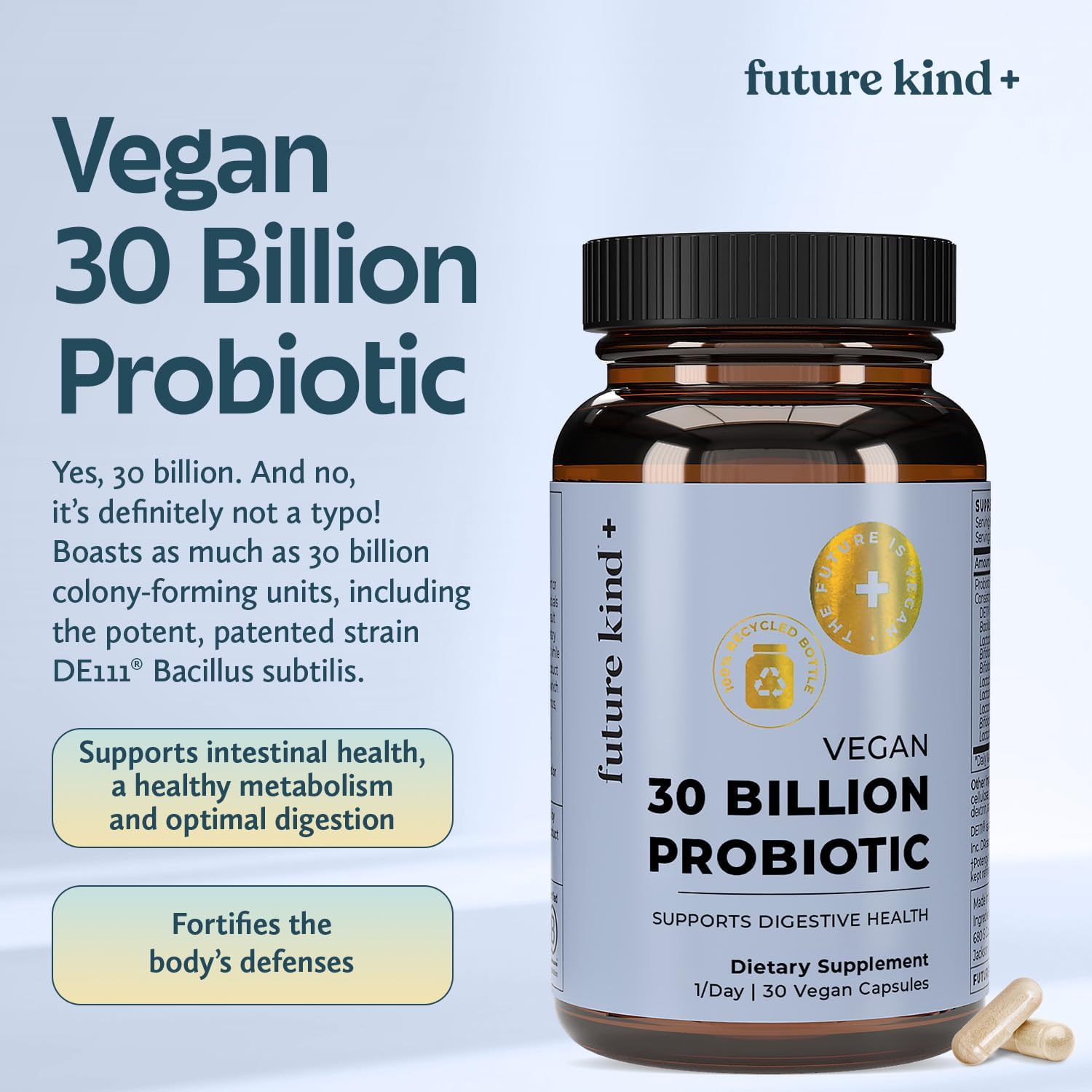 Future Kind Vegan Probiotics for Women and Men - 30 Billion CFUs Probiotics for Digestive Support (30 Adult Probiotic Capsules) No GMOs, Daily Probiotic Supplements from 42 Fruits & Vegetables - PrimeBioHealth - canada supplements