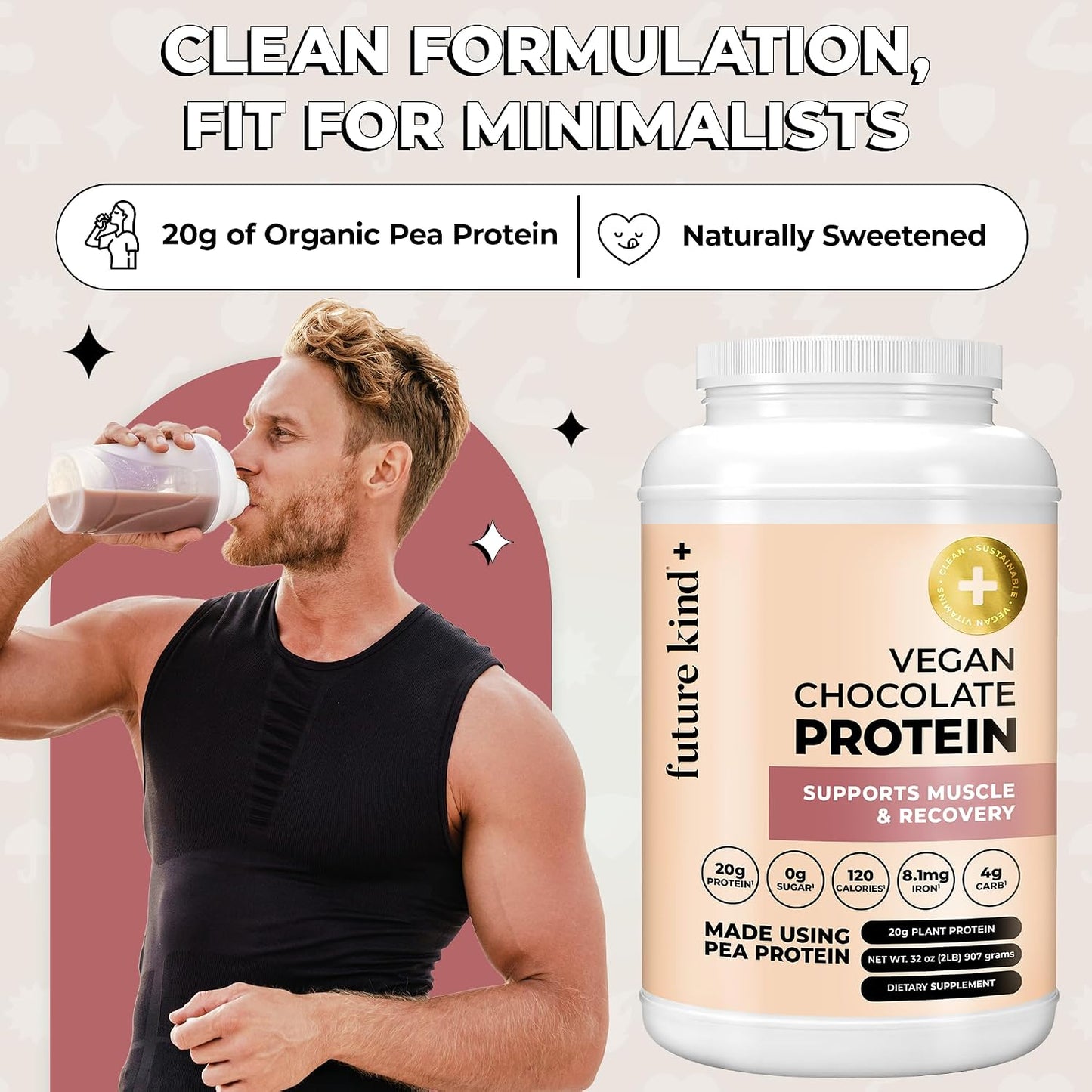Future Kind Vegan Protein Powder, Chocolate, Pea Plant Protein for Lean Muscle with Iron & Fiber, Whey-Free, Sugar-Free, Soy-Free, Non-Dairy (34 Servings) - PrimeBioHealth - canada supplements
