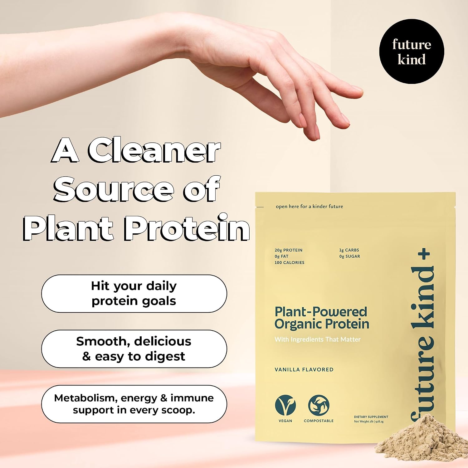Future Kind Vegan Protein Powder, Vanilla, Pea Plant Protein for Lean Muscle with Iron & Fiber, Whey-Free, Sugar-Free, Soy-Free, Non-Dairy (34 Servings) - PrimeBioHealth - canada supplements