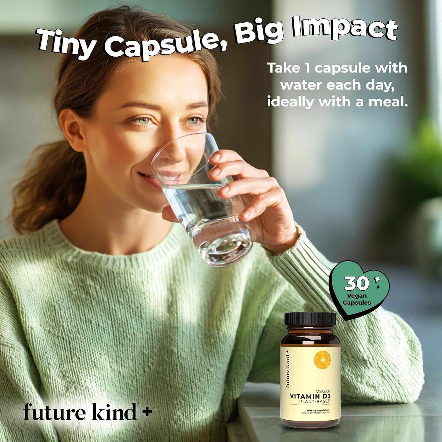 Future Kind Vitamin D3 2500 IU for Bone and Muscle Function, Vitamin D Vegan Supplement from Plant Lichen, Non-GMO, Sugar Free, Pure Vitamin D3, Promotes Natural Resilience, 30 Capsules - PrimeBioHealth - canada supplements