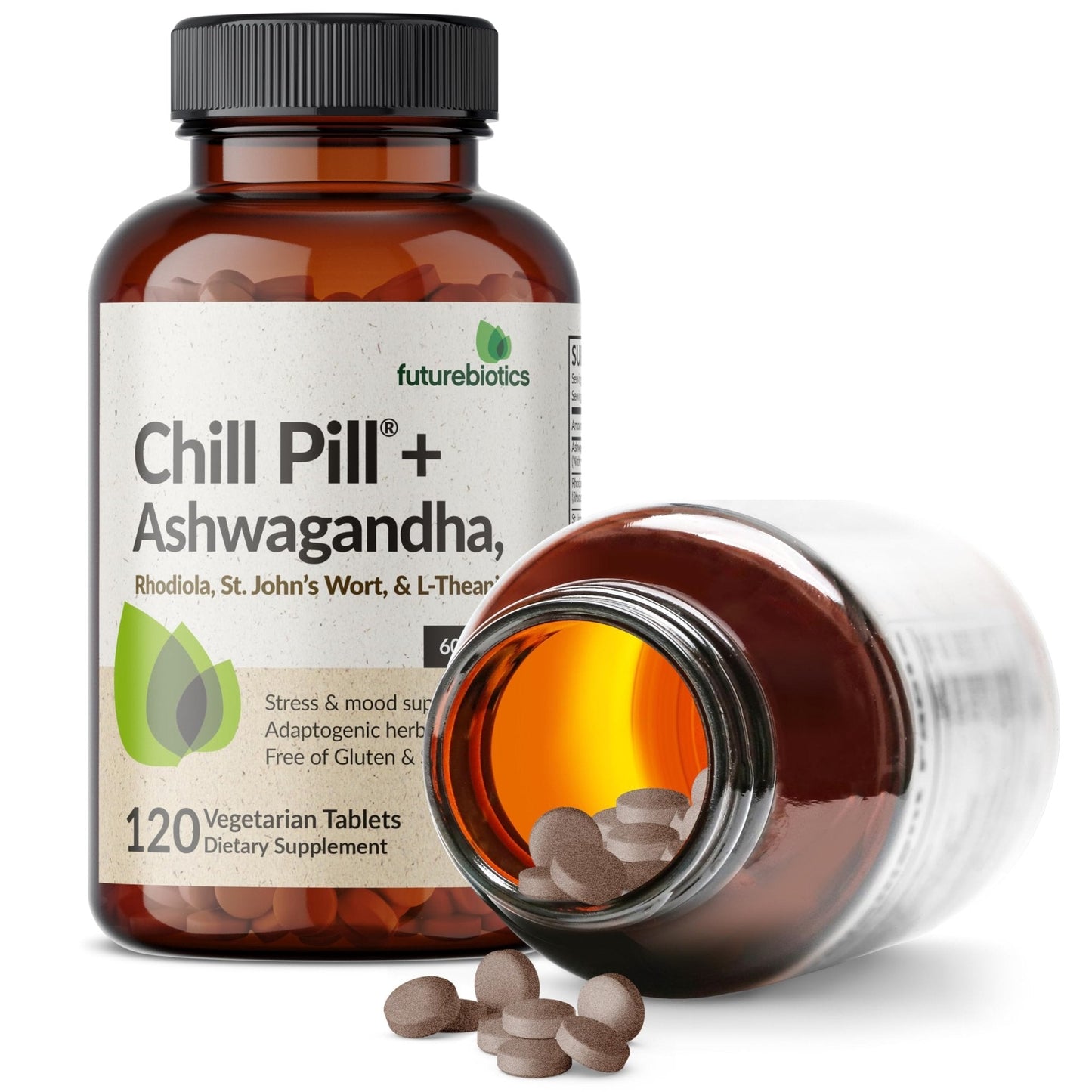 Futurebiotics Chill Pill + Ashwagandha, Rhodiola, St. John’s Wort, & L-Theanine - Non-GMO, 120 Vegetarian Tablets - PrimeBioHealth - canada supplements