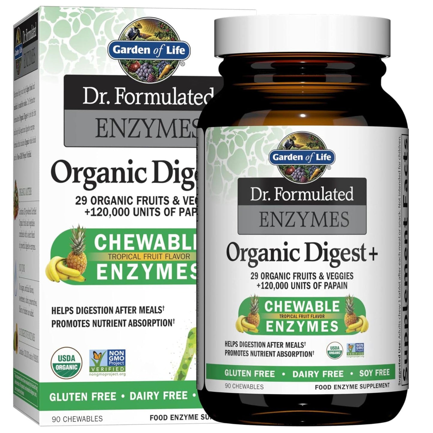 Garden of Life Digestive Enzymes with Papain, Bromelain and Lipase for Nutrient Absorption and Digestion Support, Tropical Fruit Flavor - PrimeBioHealth - canada supplements