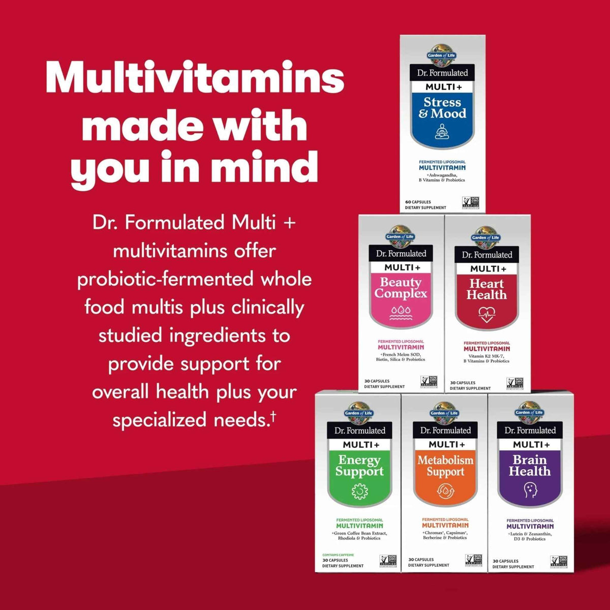 Garden of Life Dr. Formulated Multi+ Heart Health - Fermented Liposomal Multivitamin + Vitamin K2 MK-7, B Vitamins & Probiotics