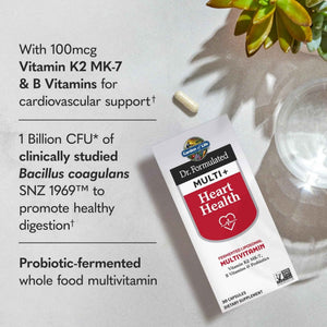 Garden of Life Dr. Formulated Multi+ Heart Health - Fermented Liposomal Multivitamin + Vitamin K2 MK-7, B Vitamins & Probiotics