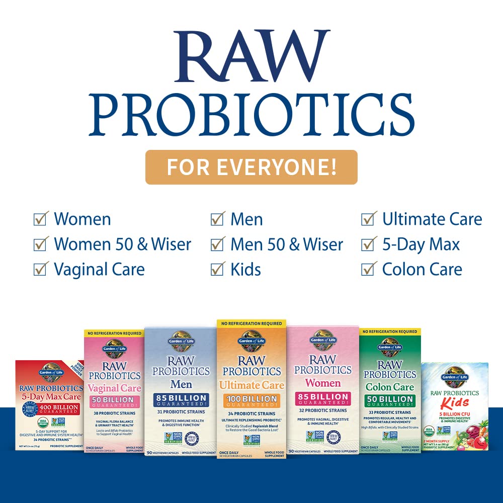 Garden of Life Raw Probiotics for Women and Men with Digestive Enzymes, 100 Billion CFU, Clinically Studied Strains, Shelf Stable, 30 Capsules - PrimeBioHealth - canada supplements