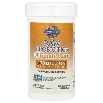 Garden of Life Raw Probiotics for Women and Men with Digestive Enzymes, 100 Billion CFU, Clinically Studied Strains, Shelf Stable, 30 Capsules - PrimeBioHealth - canada supplements
