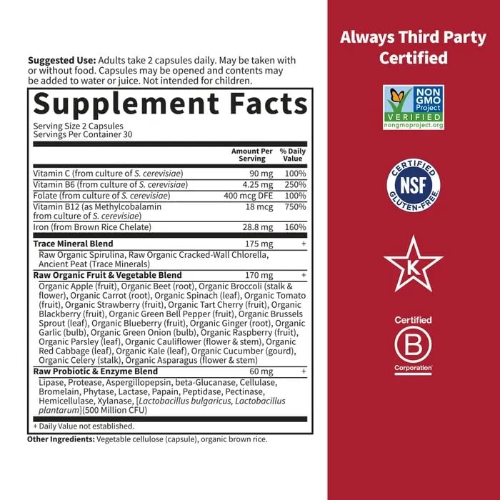 Garden of Life Vitamin Code Healthy Blood - Iron Supplement for Women, 60 Vegan Capsules, with Vitamins B, C, Trace Minerals - PrimeBioHealth - canada supplements
