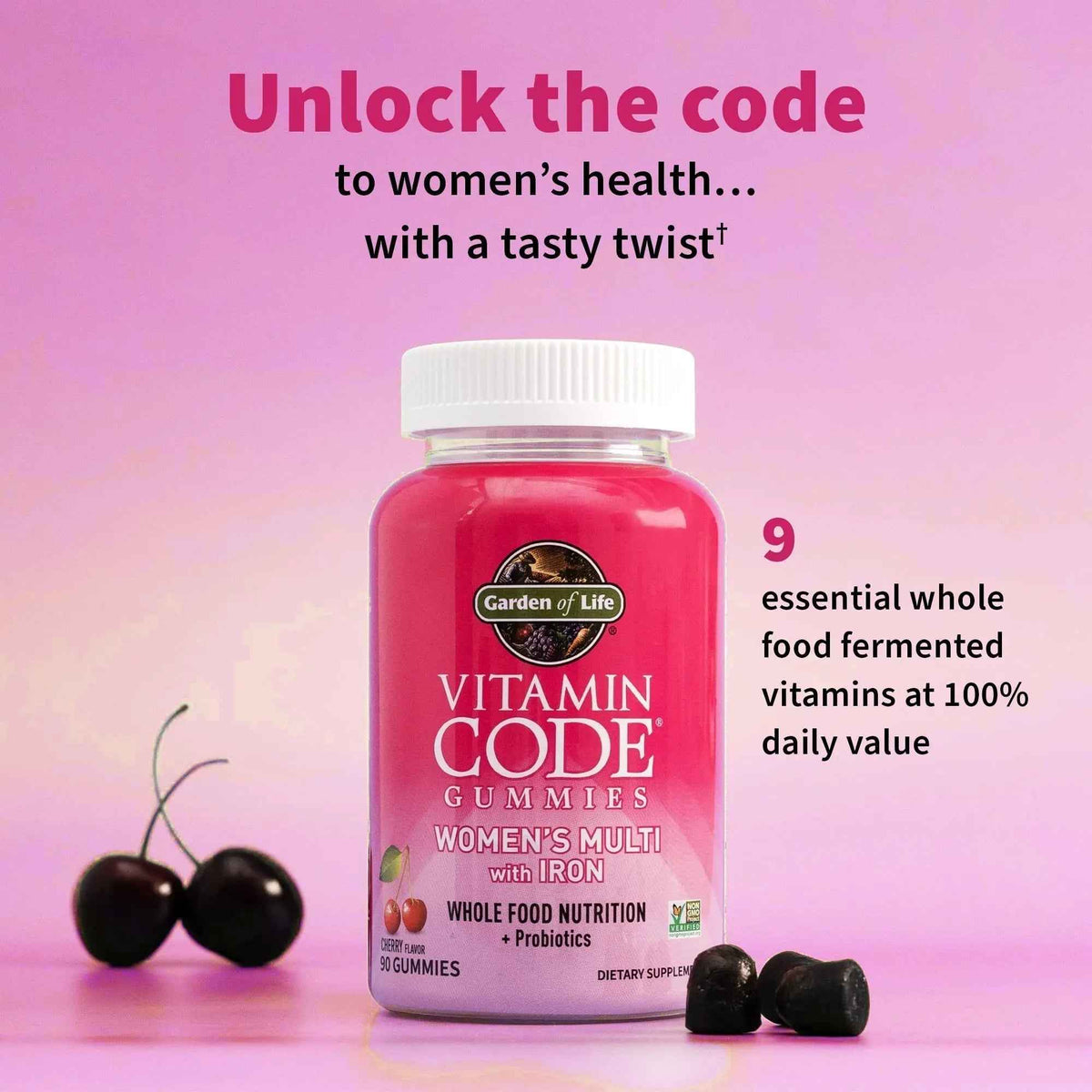 Garden of Life Vitamin Code Women’s Multivitamin Gummy with Iron: Folate, Biotin, D3 & B12 for Hair, Skin & Nails