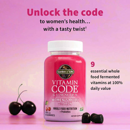 Garden of Life Vitamin Code Women’s Multivitamin Gummy with Iron: Folate, Biotin, D3 & B12 for Hair, Skin & Nails