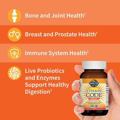 Garden of Life Vitamin D, Vitamin Code Raw D3, Vitamin D 2,000 IU, Raw Whole Food D3 Supplements with Chlorella, Fruit, Veggies & Probiotics - PrimeBioHealth - canada supplements