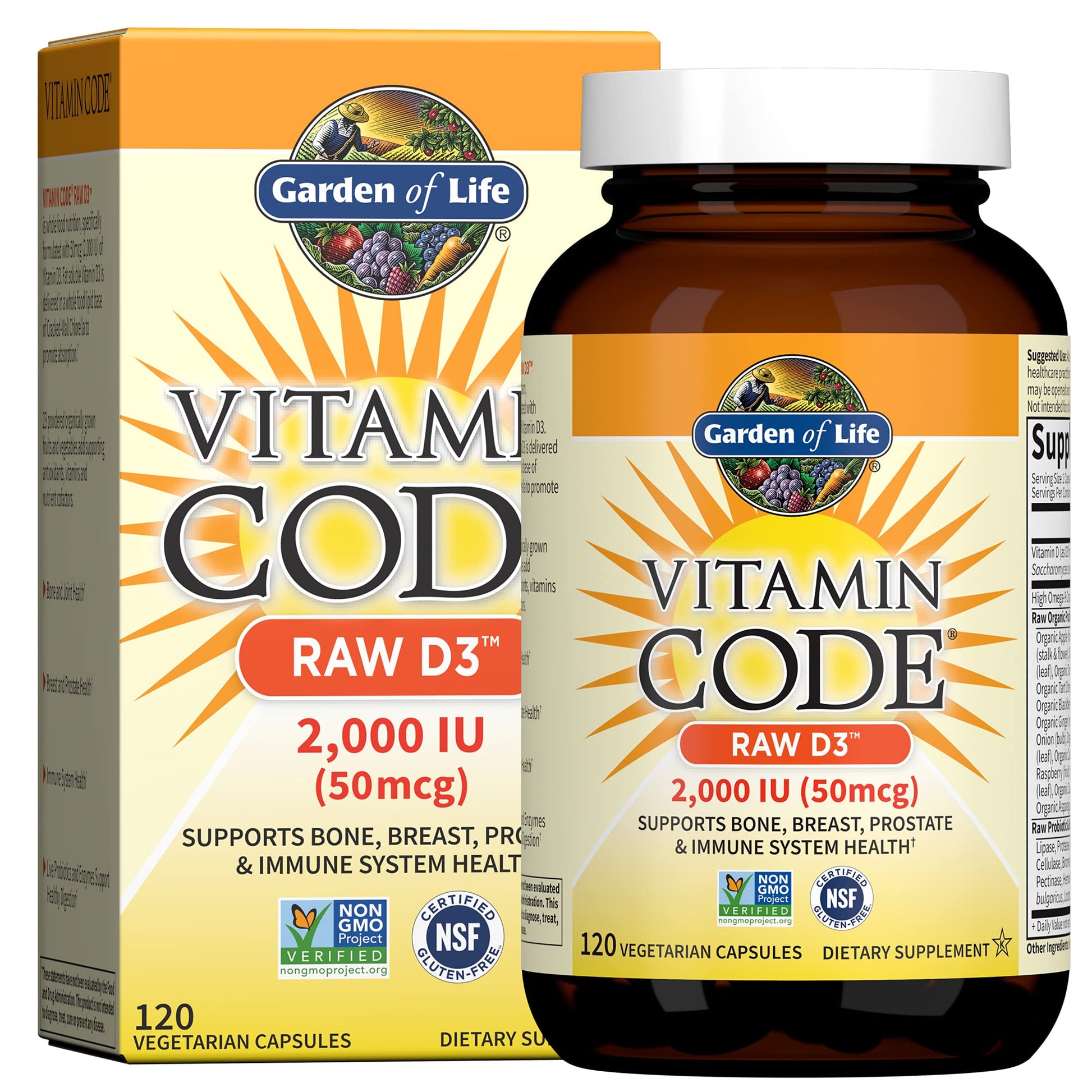 Garden of Life Vitamin D, Vitamin Code Raw D3, Vitamin D 2,000 IU, Raw Whole Food D3 Supplements with Chlorella, Fruit, Veggies & Probiotics - PrimeBioHealth - canada supplements