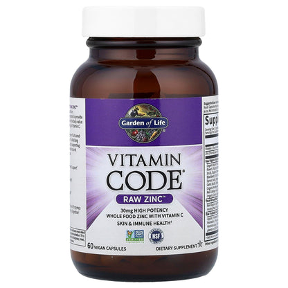 Garden of Life Zinc Supplements 30mg High Potency Raw Zinc and Vitamin C Multimineral Supplement, Vitamin Code Vitamins Trace Minerals & Probiotics - PrimeBioHealth - canada supplements