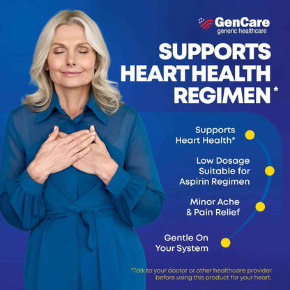 GenCare - Low Dose Aspirin 81mg for Adults Coated (NSAID) 500 Tablets | Adult Low Dose | Enteric Coated Aspirin Pills | Muscle Pain & Menstrual Pain Relief | Fever Reducer | Generic Bayer