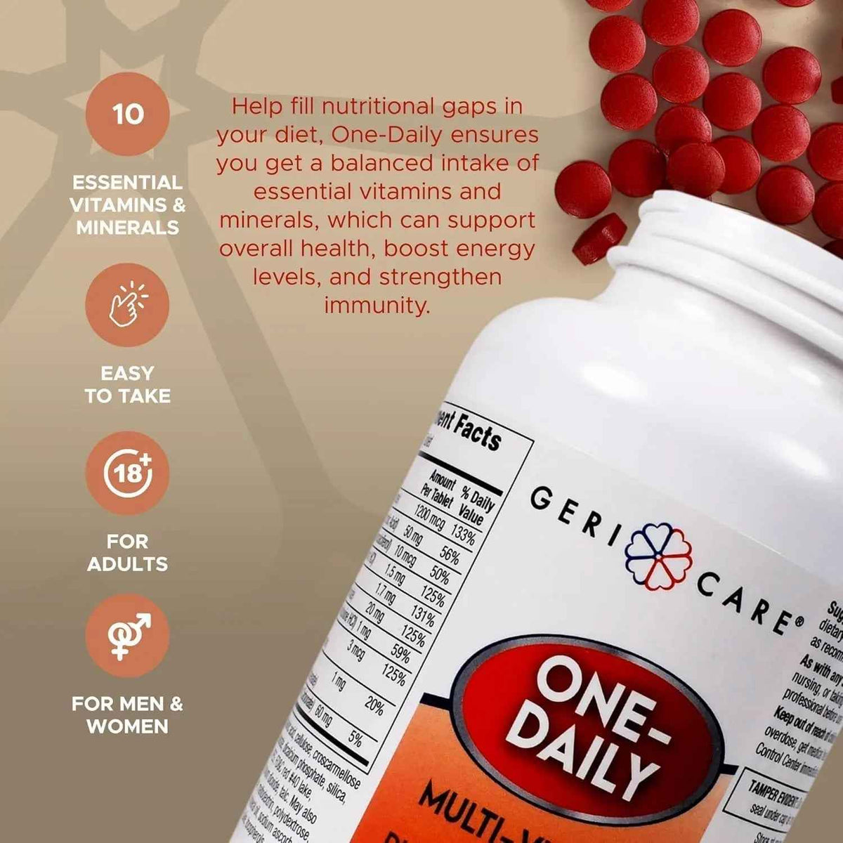 GeriCare Multivitamin Supplement Tablets, (Bottle of 1000)
