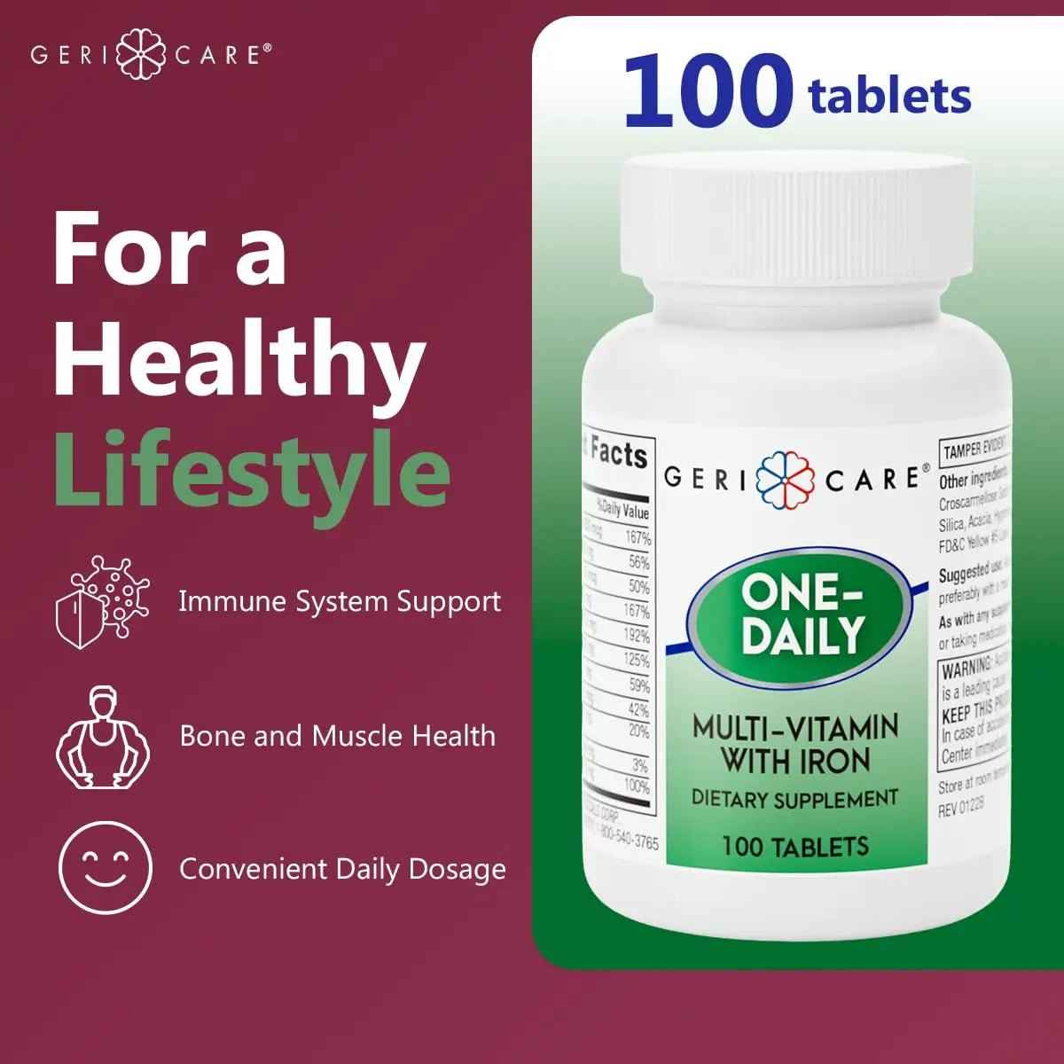 GeriCare One-Daily Multi-Vitamin with Iron Tablets,100 Count (Pack of 1)