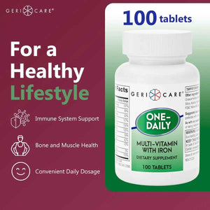 GeriCare One-Daily Multi-Vitamin with Iron Tablets,100 Count (Pack of 1)