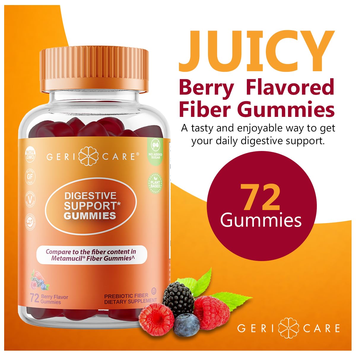 GeriCare Prebiotic Digestive Support, Gummies Compare to Metamucil Fiber Gummies, Berry Flavor, 72 Count, Plant-Based Fiber for Gut Health, Non-GMO, - PrimeBioHealth - canada supplements