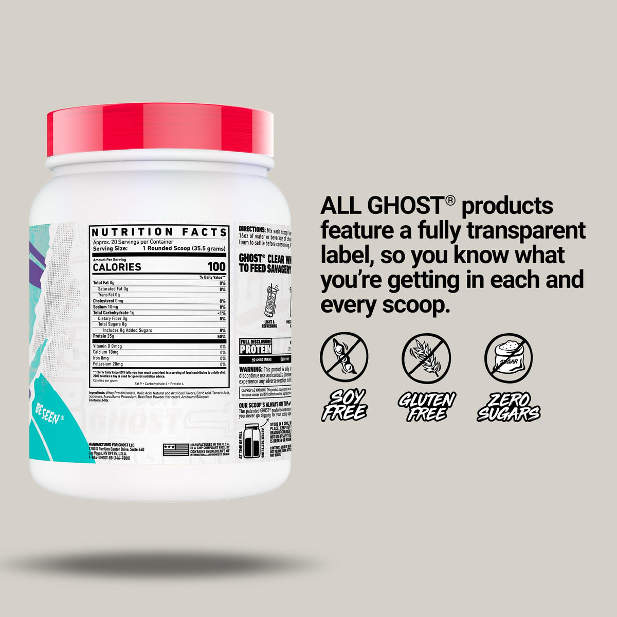 GHOST Clear Whey Isolate Protein Powder, Strawberry Watermelon - 1.57 LB Tub, 25G of Whey Protein - Post Workout Drink for Muscle Gain & Recovery – Sugar Free, Soy Free & Zero Fat, 20 Servings - PrimeBioHealth - canada supplements