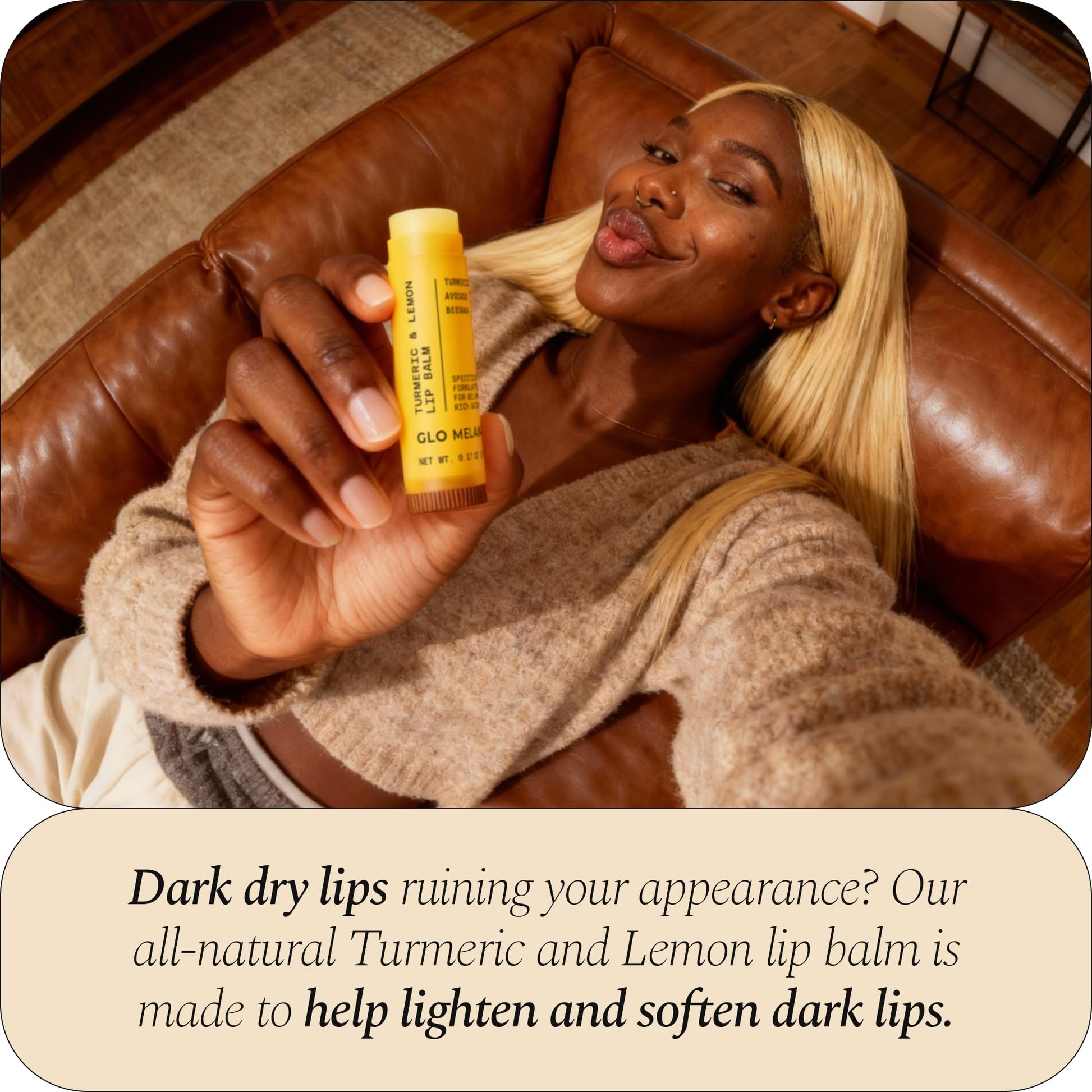 Glo Melanin All Natural Lemon and Turmeric Lip Balm - Natural Lip Balm Illuminate Your Smile - PrimeBioHealth - canada supplements