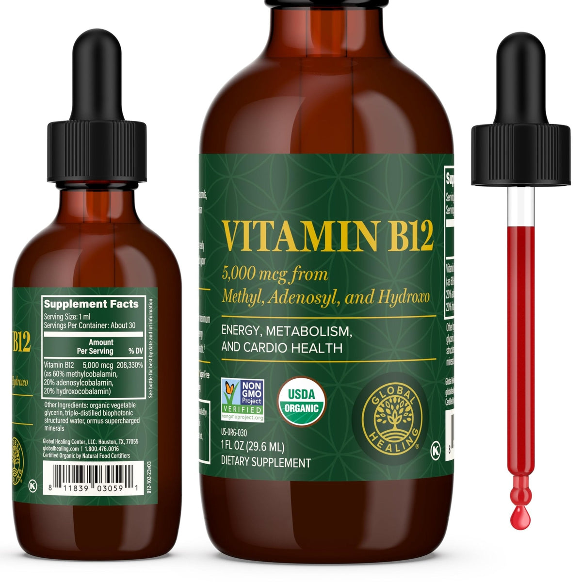 Global Healing Center - Vitamin B12 Sublingual 5000 MCG Organic Liquid Supplement, Methylcobalamin, Adenosylcobalamin, Hydroxo Long-Lasting Energy - PrimeBioHealth - canada supplements