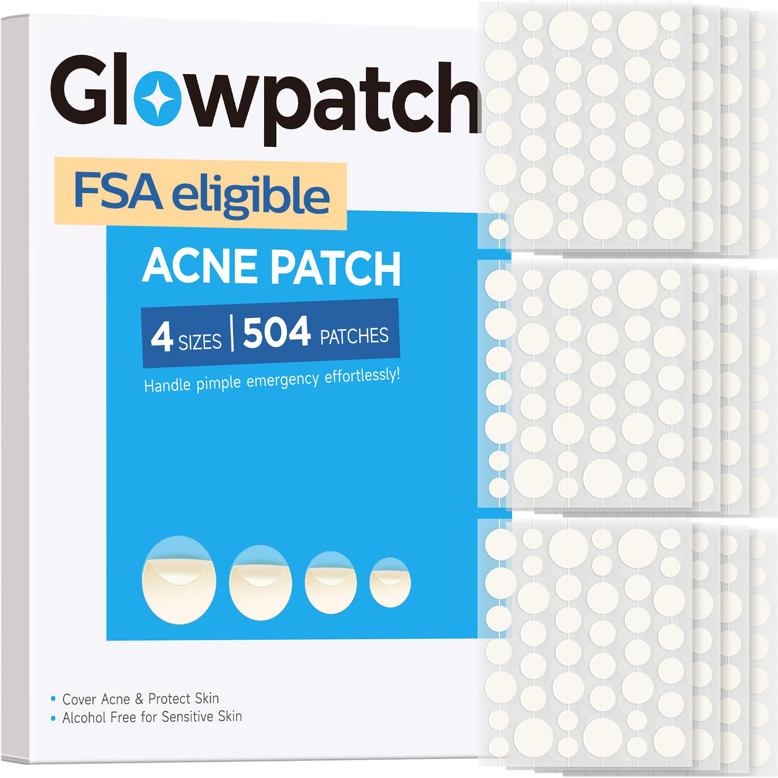 Glowpatch Pimple Patches for Face (504 Count), FSA Eligible Acne Patch Bulk, Zit Stickers 4 Sizes, Hydrocolloid Spot Stickers - PrimeBioHealth - canada supplements