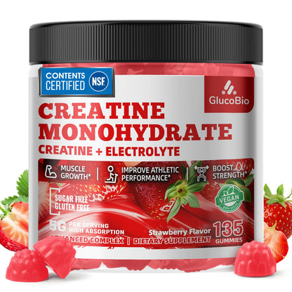 GlucoBio Creatine Monohydrate Gummies (5g) – Pre-Workout Energy & Muscle Growth Support for Men & Women - PrimeBioHealth - canada supplements
