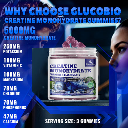 GlucoBio Creatine Monohydrate Gummies (5g) – Pre-Workout Energy & Muscle Growth Support for Men & Women - PrimeBioHealth - canada supplements