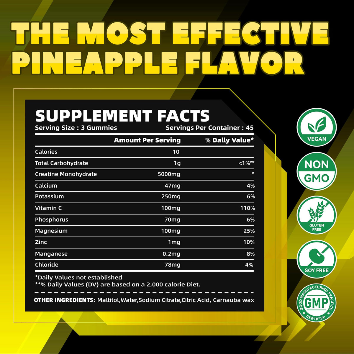 GlucoBio Creatine Monohydrate Gummies (5g) – Pre-Workout Energy & Muscle Growth Support for Men & Women | Pineapple Electrolyte Gummies (135 Count) - PrimeBioHealth - canada supplements
