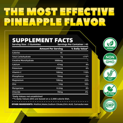 GlucoBio Creatine Monohydrate Gummies (5g) – Pre-Workout Energy & Muscle Growth Support for Men & Women | Pineapple Electrolyte Gummies (135 Count) - PrimeBioHealth - canada supplements