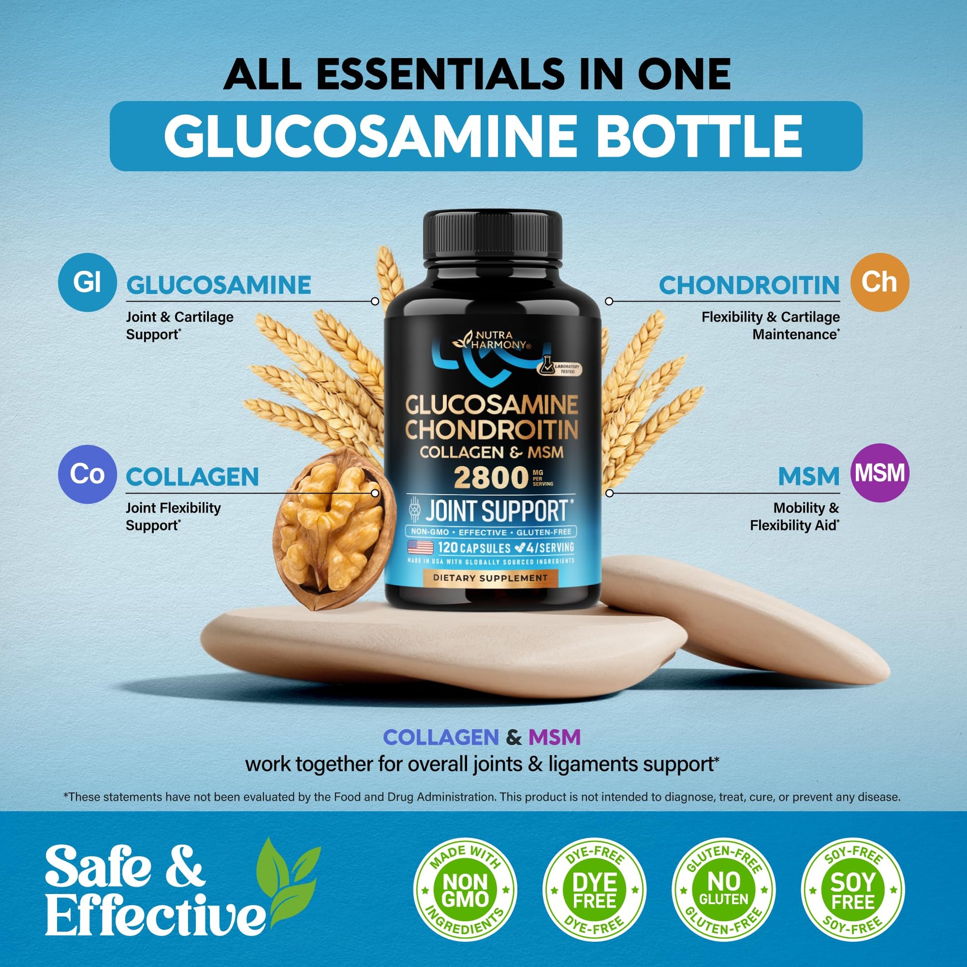 Glucosamine Chondroitin MSM Collagen | HSA | Joint Support Supplement 2800 mg | Made in USA | FSA Approved Product Items | Flexibility Nutritional Vitamins - PrimeBioHealth - canada supplements