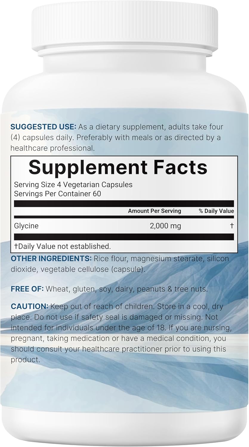 Glycine 2,000mg Per Serving, 240 Veggie Capsules | Free Form | Double Strength Amino Acids | Restful Sleep and Neurotransmitter Support Supplements | Non-GMO, Gluten Free - PrimeBioHealth - canada supplements