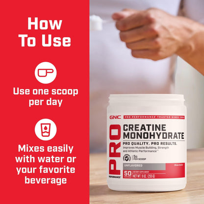 GNC Pro Performance Creatine Monohydrate Powder for Women & Men, 5g Creatine Per Serving, Muscle Building, Energy Production, Endurance, Performance, 50 Servings - PrimeBioHealth - canada supplements