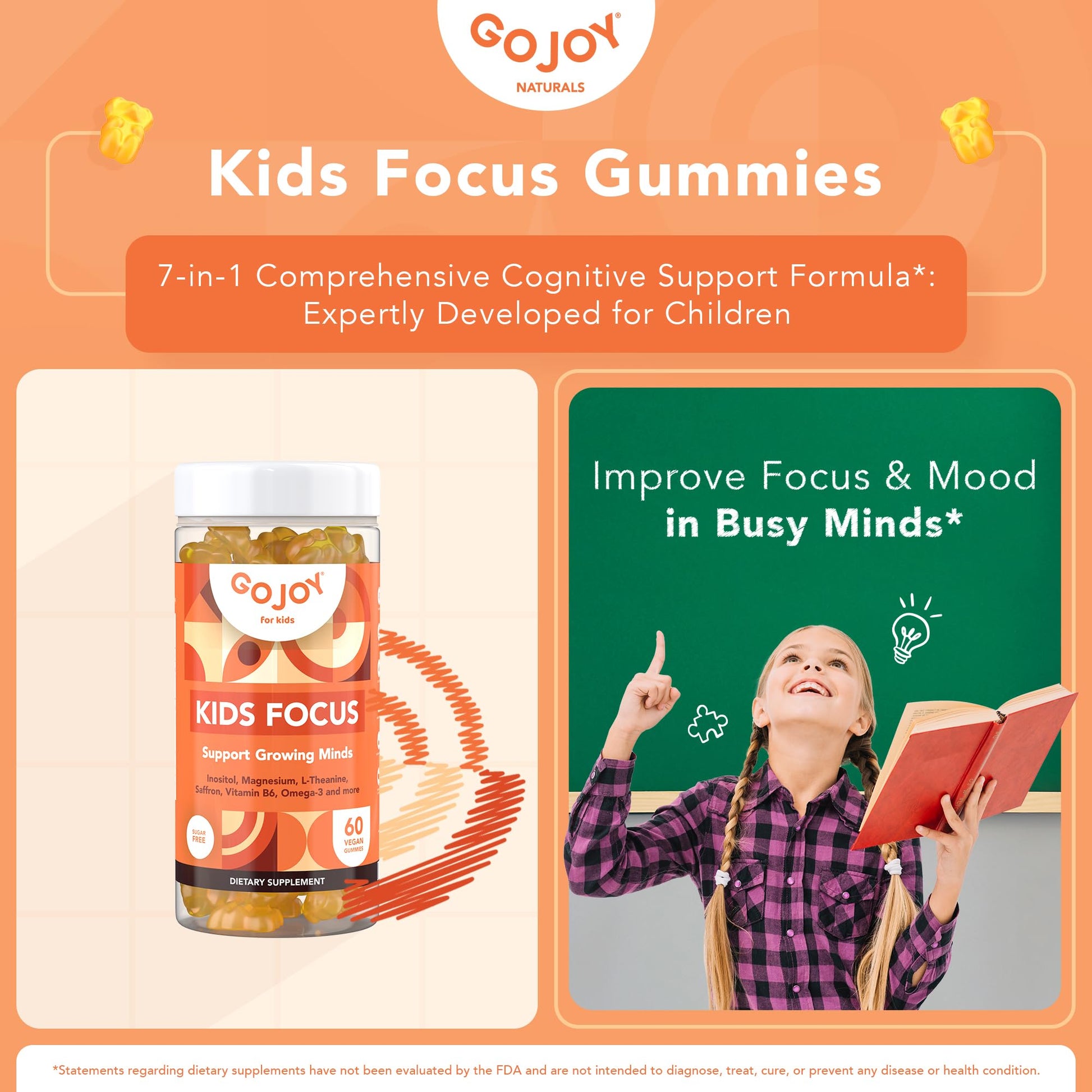 GOJOY NATURALS Kids Focus Gummies – Saffron, Magnesium Glycinate, L-Theanine & Inositol Supplement for Kids & Teens – Focus - PrimeBioHealth - canada supplements