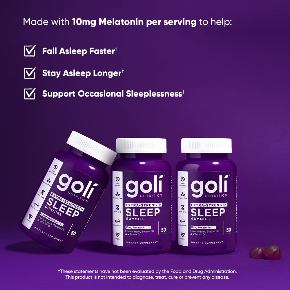 Goli Nutritional Supplement, Extra Strength Sleep Gummy 10mg Melatonin - 1 Pack 50 Count - Gluten-Free, Vegan, Non-GMO, and Gelatin-Free - PrimeBioHealth - canada supplements