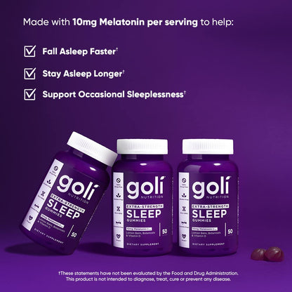 Goli Nutritional Supplement, Extra Strength Sleep Gummy 10mg Melatonin - 1 Pack 50 Count - Gluten-Free, Vegan, Non-GMO, and Gelatin-Free - PrimeBioHealth - canada supplements