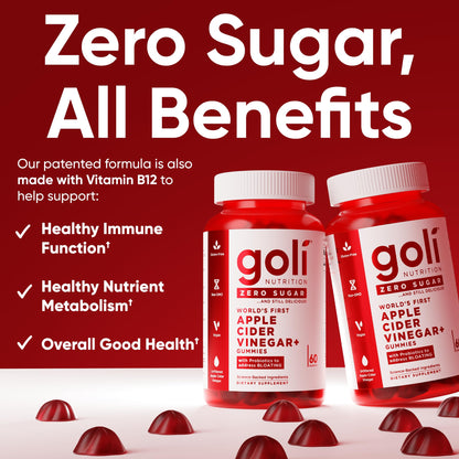 Goli Zero Sugar Apple Cider Vinegar Gummies - ACV with Vitamin B12 and Probiotics - No Sugar Alcohols - Vegan, Keto-Friendly, Gluten-Free - PrimeBioHealth - canada supplements