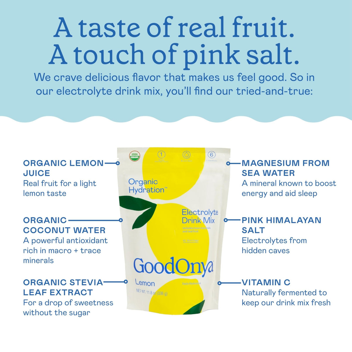 GOODONYA Organic Hydration Electrolyte Drink Mix, Certified Organic Hydration Powder, Non-GMO, Biochecked Glyphosate Free, Low Sugar, Lemonade Flavor, - PrimeBioHealth - canada supplements
