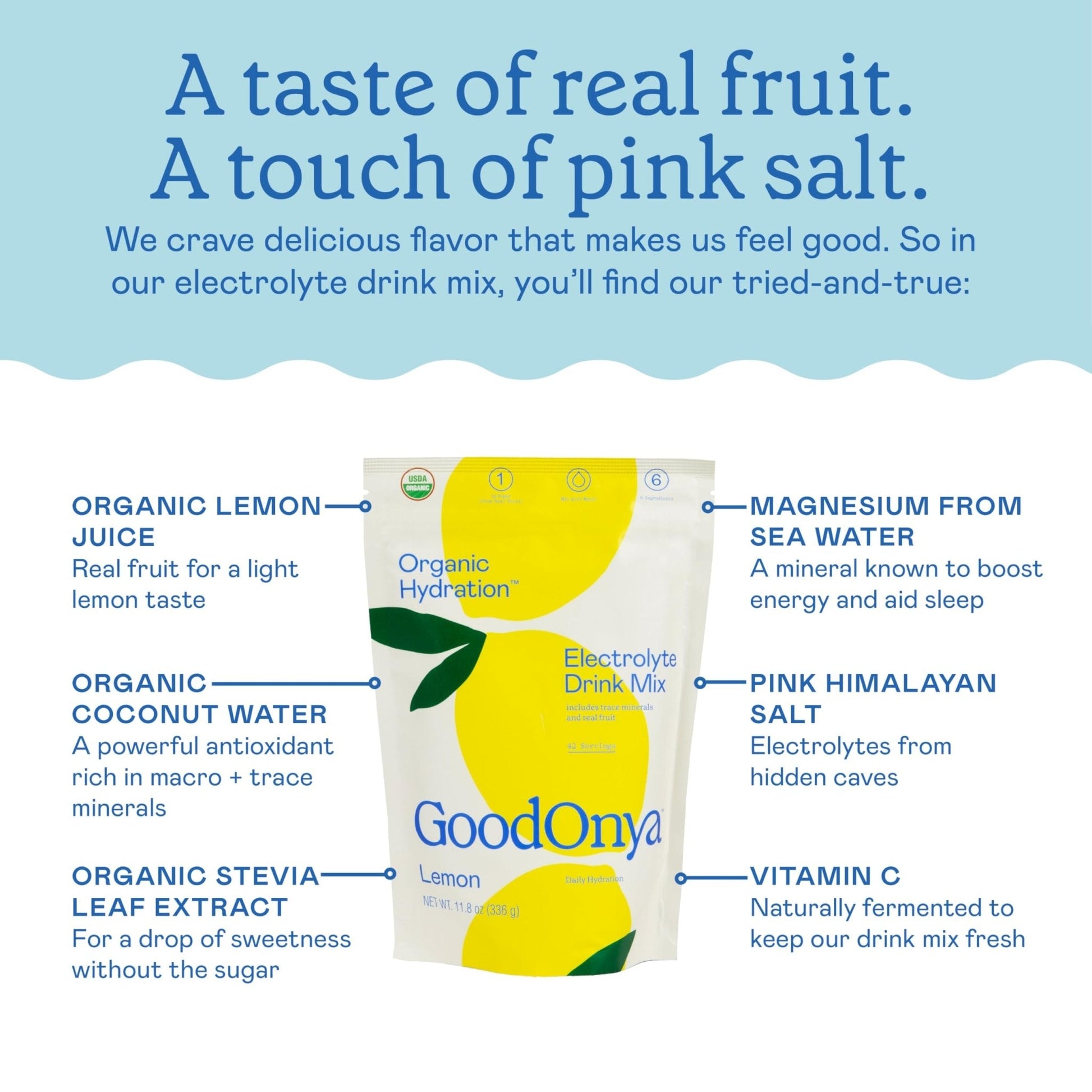 GOODONYA Organic Hydration Electrolyte Drink Mix, Certified Organic Hydration Powder, Non-GMO, Biochecked Glyphosate Free, Low Sugar, Lemonade Flavor, - PrimeBioHealth - canada supplements