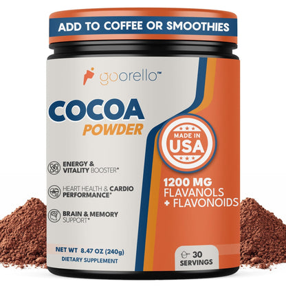 goorello High Flavanol Cocoa Powder Supplement, 1200mg Cocoa Flavanols & Flavonoids, 30 Servings for Support Heart Health, - PrimeBioHealth - canada supplements