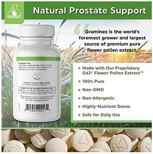 Graminex PollenAid Prostate Supplement: All Natural Prostate Support for Bladder Control & Urinary Tract Health, Rye Pollen Extract Made in USA, 200 Tablets
