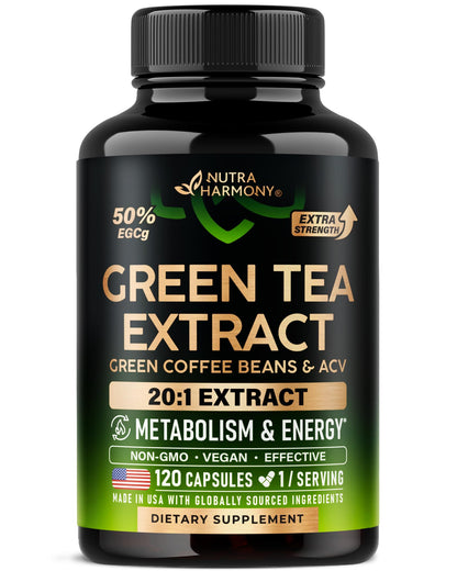 Green Tea Extract - 50% EGCG, Extra Strength 20:1 Extract - Natural Green Tea Supplement + Green Coffee Beans & Apple Cider Vinegar - Energy & Metabolism Support - PrimeBioHealth - canada supplements